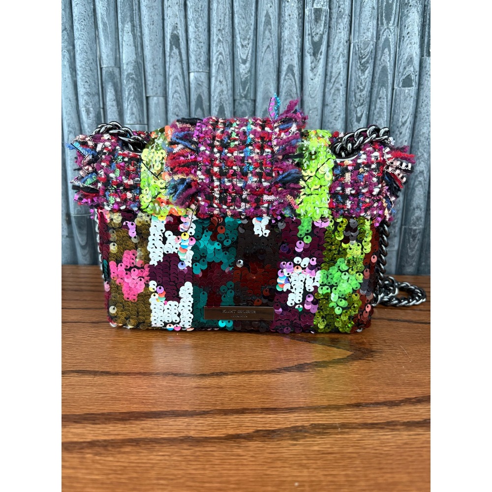 Kurt Geiger London Kensington Mini Sequin Tweed Multi Color Chain Crossbody Bag - Picture 3 of 9